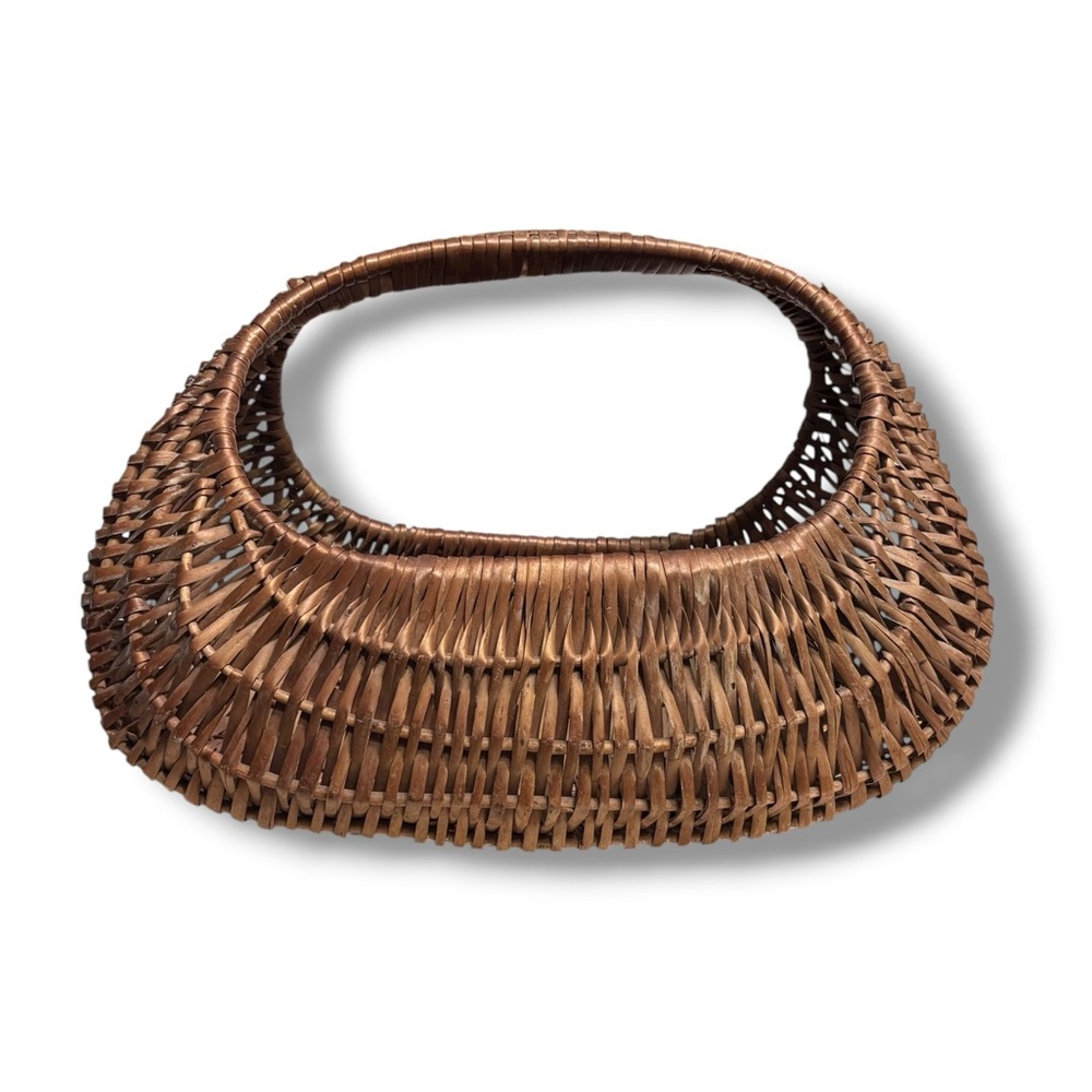 VINTAGE Large Wicker Rattan Half-Moon Oval Gondola Market Basket